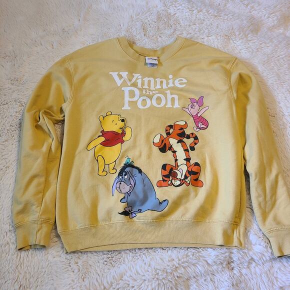 Disney Winnie The Pooh Yellow crewneck sweatshirt size large - Picture 1 of 4